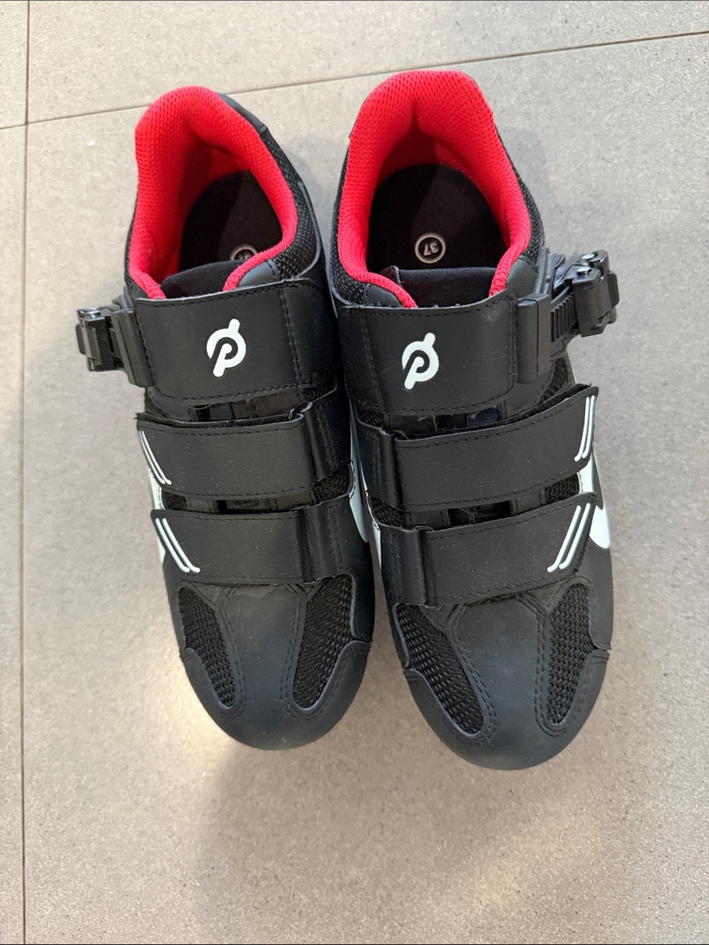 Peloton Black Cycling Shoes with Red Lining